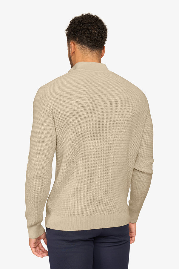Peak Waffle Zipper Pullover Beige