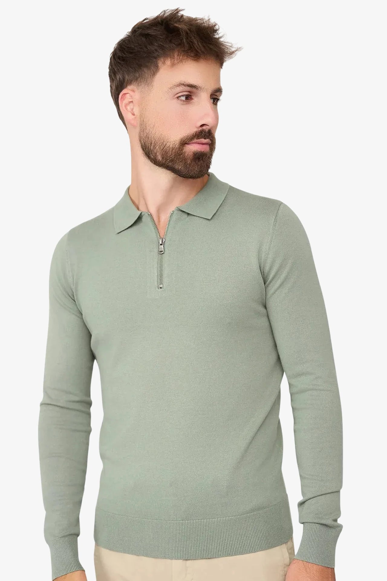 Nathan Zipper Longsleeve Polo Agave