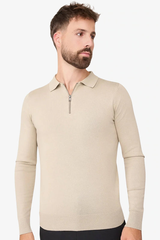 Nathan Zipper Longsleeve Polo Beige