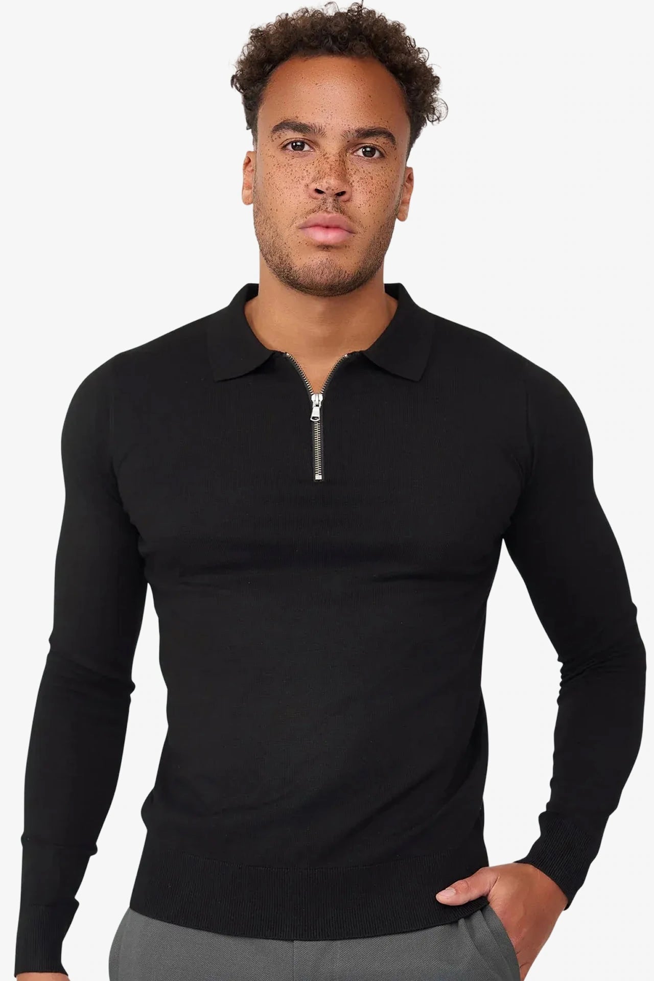 Nathan Zipper Longsleeve Polo Black