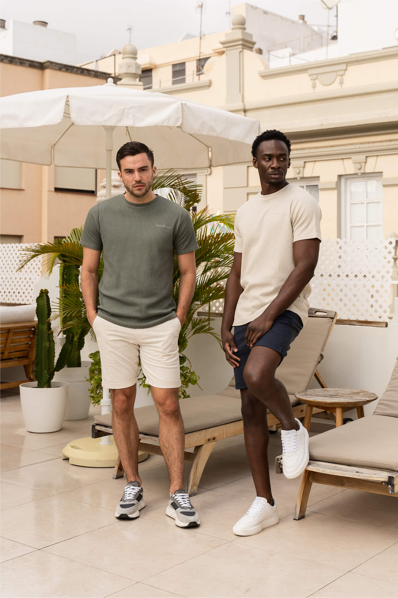 Grid Waffle T-Shirt Beige