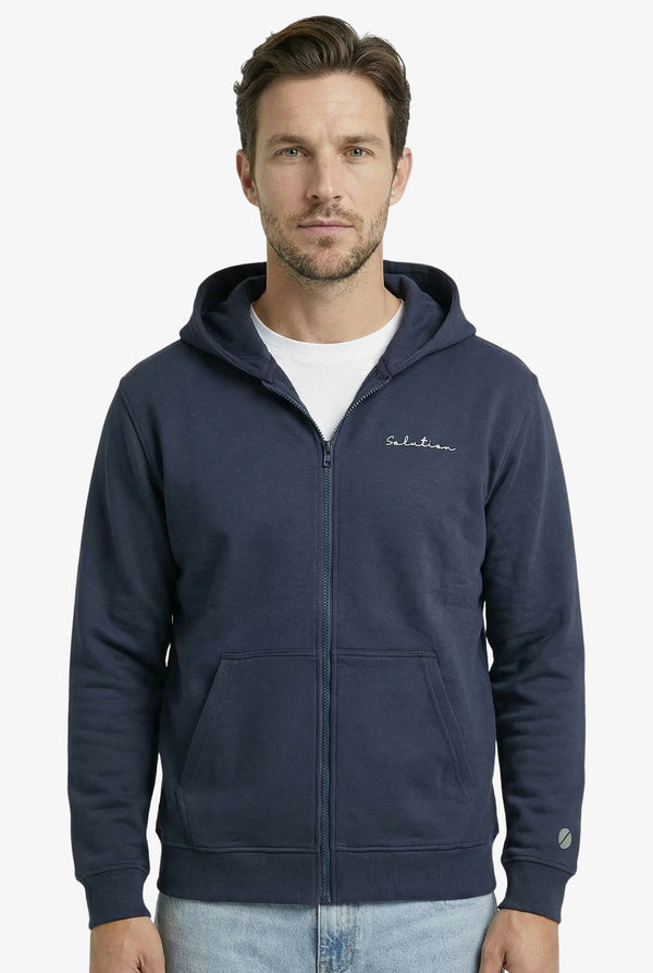 Essential Rubber Print Zipper Hoodie Navy