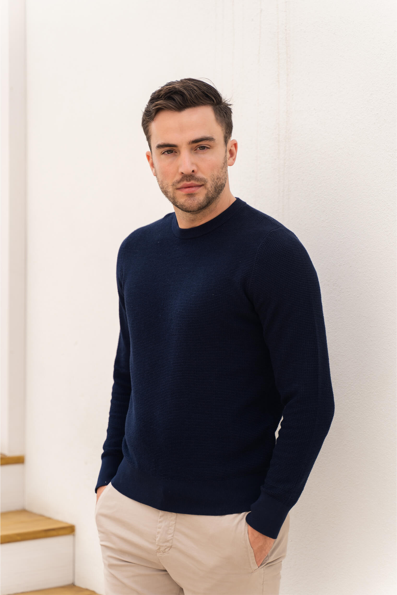 Skyline Waffle Pullover Dark Navy