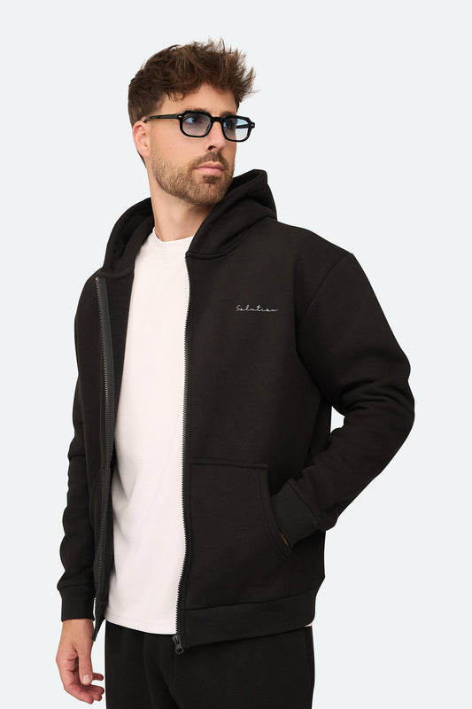Essential Zipper Hoodie Black