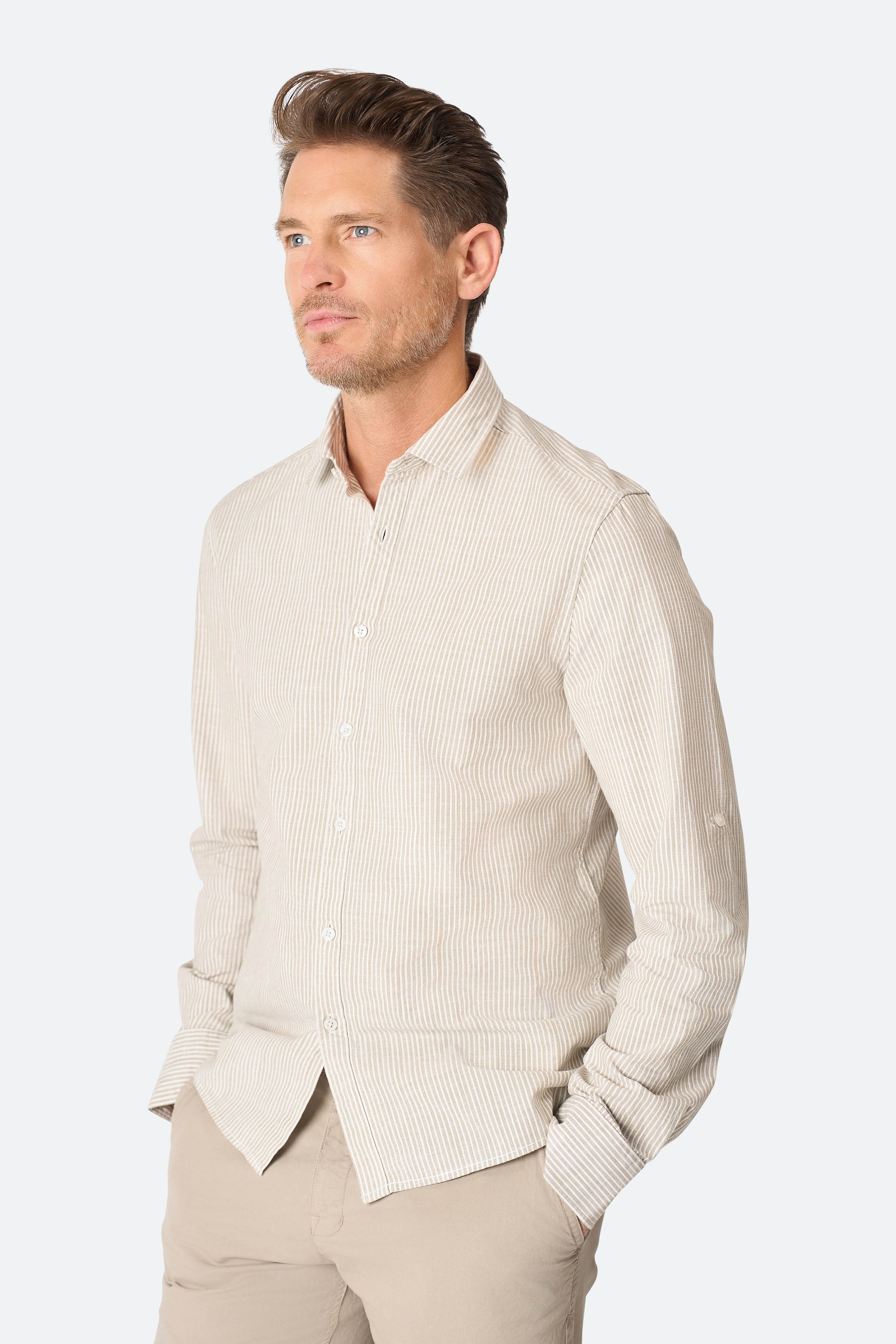 Stripe shirt Ezra Taupe/Ecru