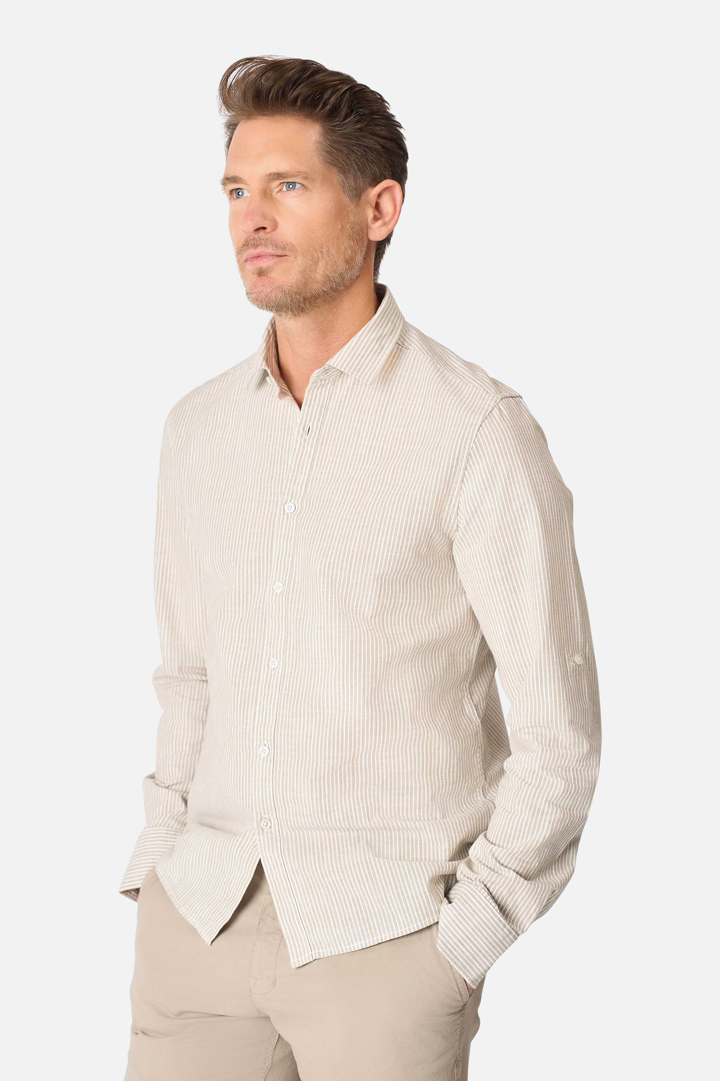 Stripe shirt Ezra Taupe/Ecru