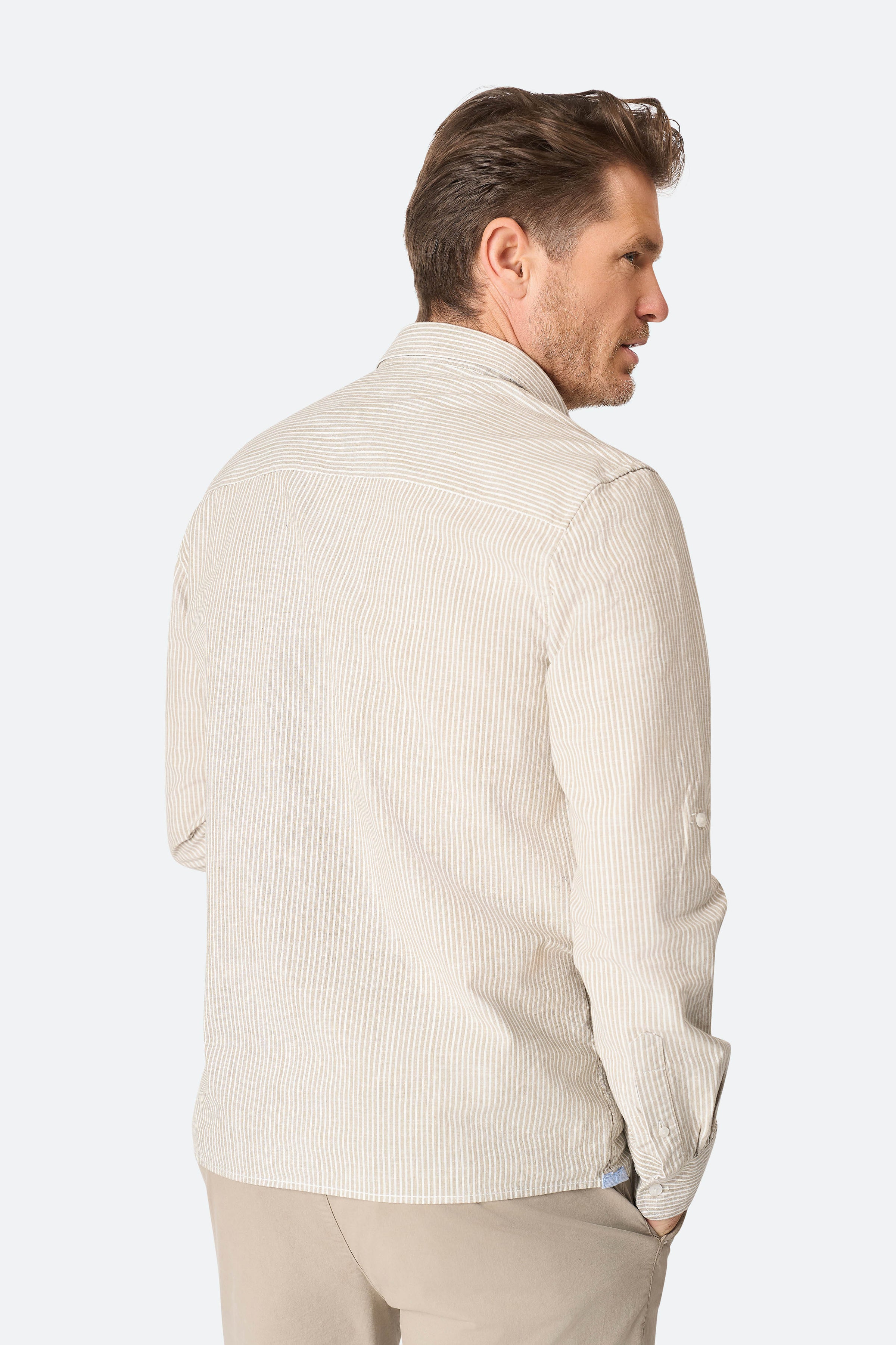 Stripe shirt Ezra Taupe/Ecru