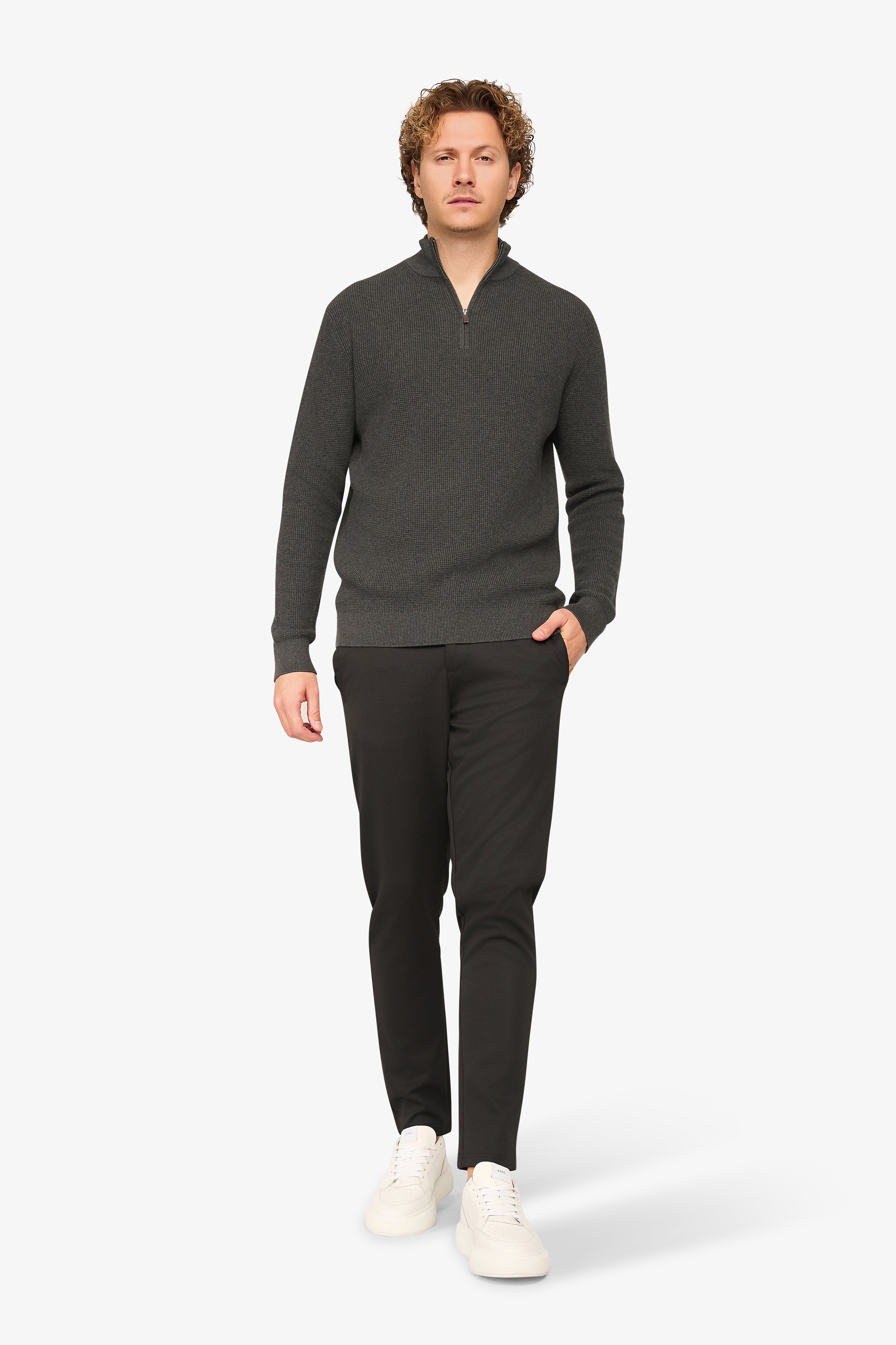 Peak Waffle Zipper Pullover Antra