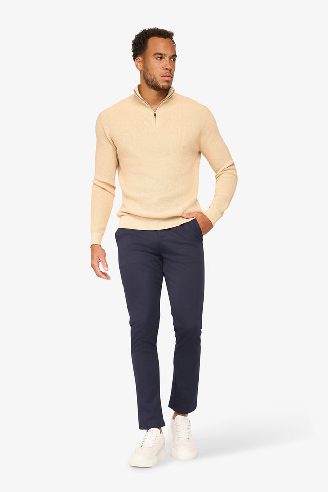 Peak Waffle Zipper Pullover Beige