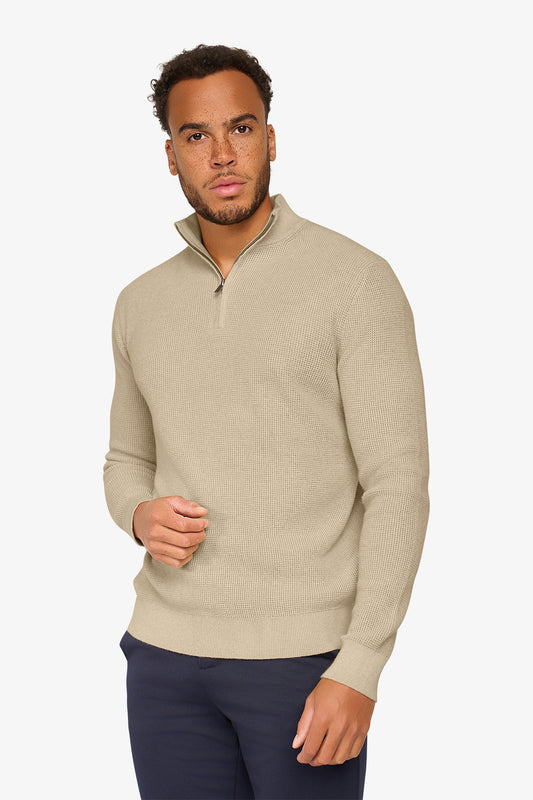 Peak Waffle Zipper Pullover Beige
