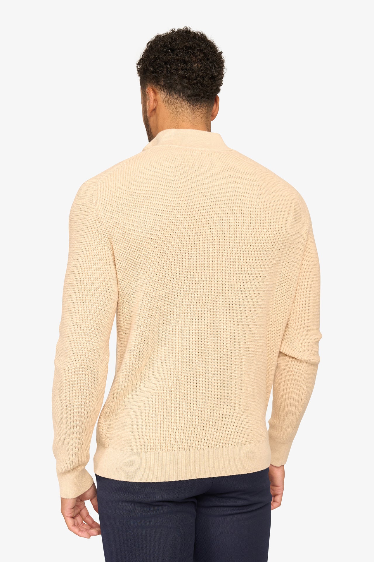 Peak Waffle Zipper Pullover Beige