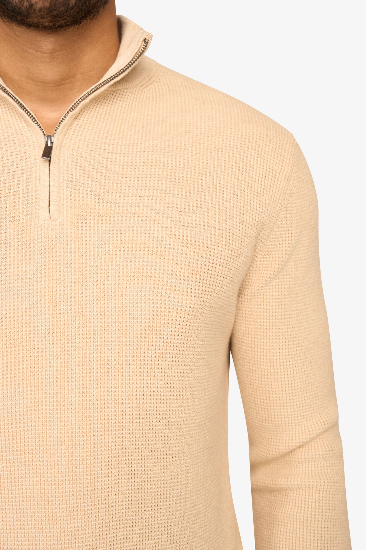 Peak Waffle Zipper Pullover Beige