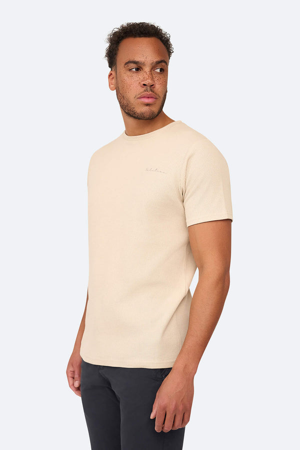 Grid Waffle T-Shirt Beige