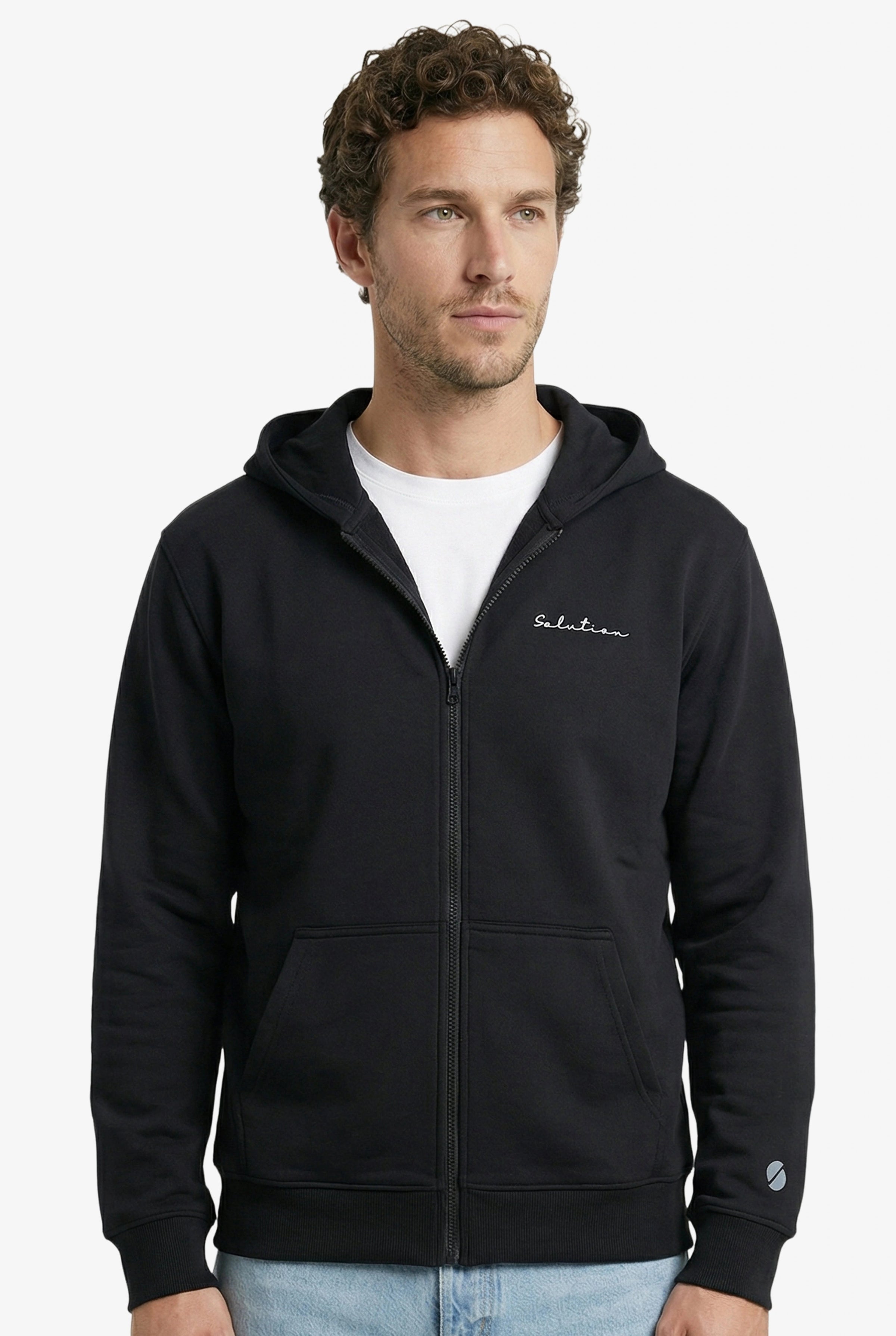 Essential Rubber Print Zipper Hoodie Black