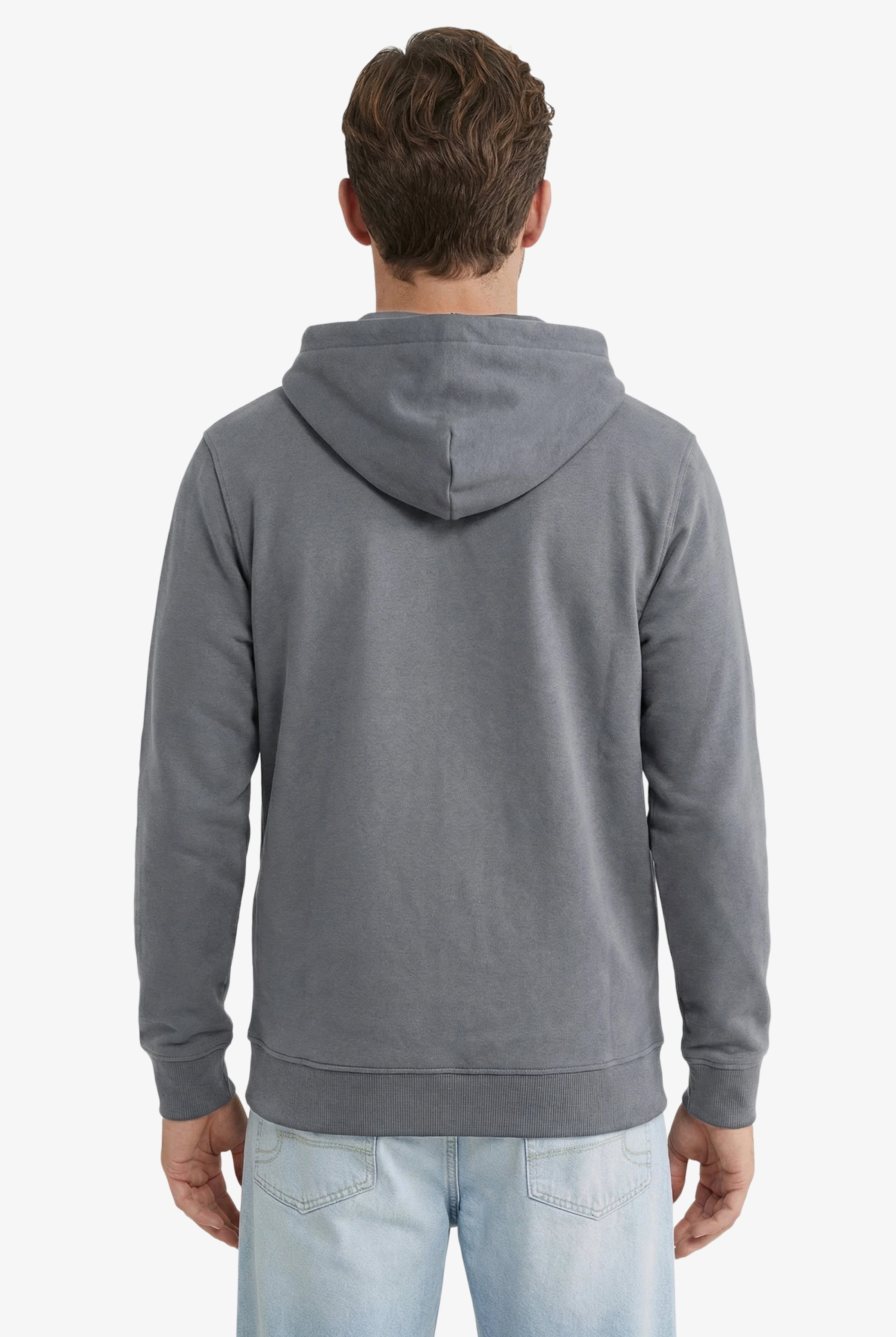 Essential Rubber Print Zipper Hoodie Iron Gate