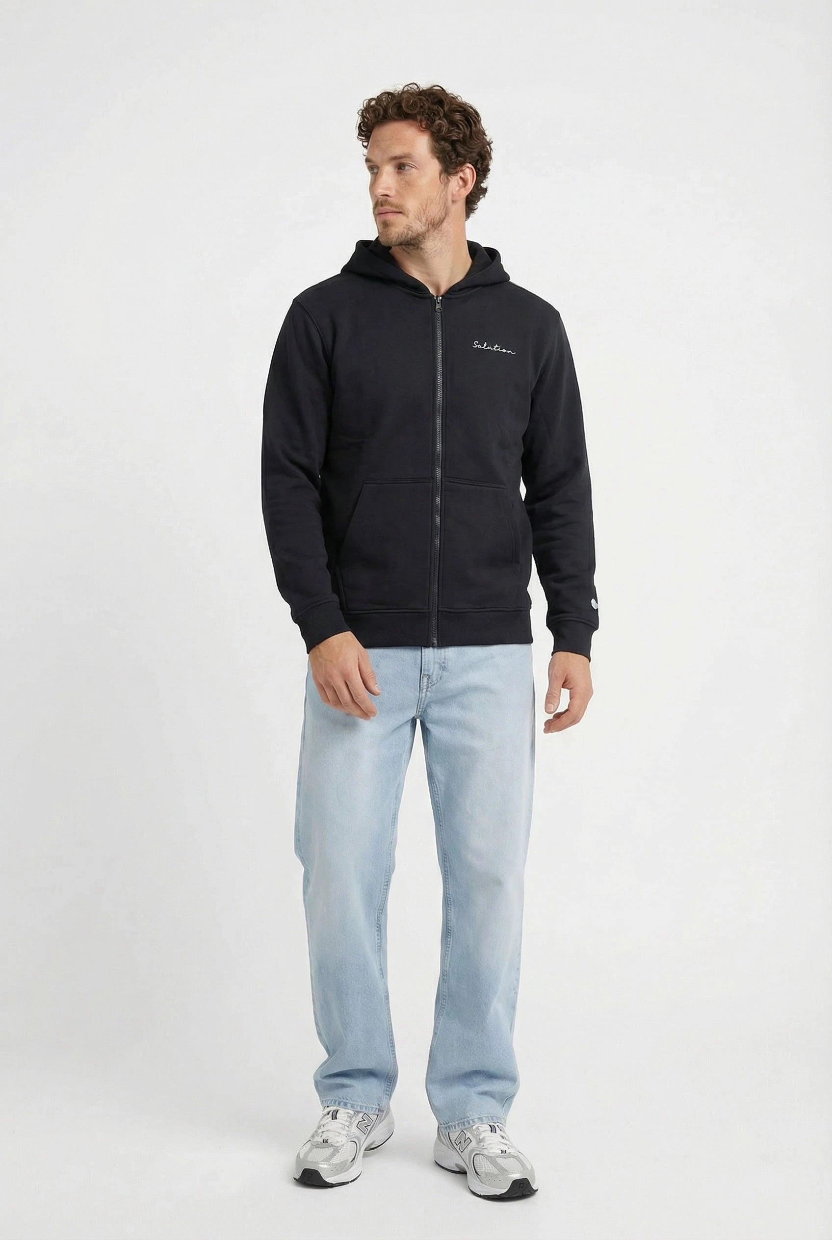 Essential Rubber Print Zipper Hoodie Black