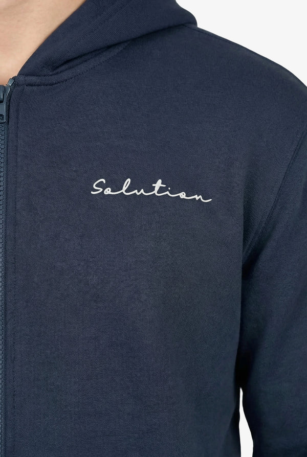 Essential Rubber Print Zipper Hoodie Navy