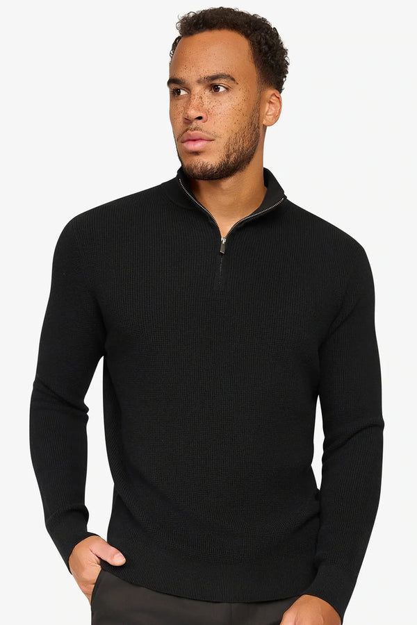 Peak Waffle Zipper Pullover Black