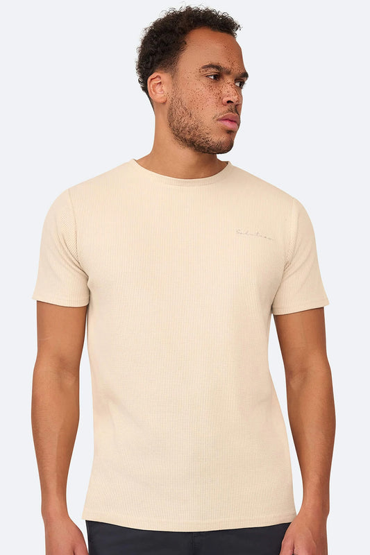 Grid Waffle T-Shirt Beige