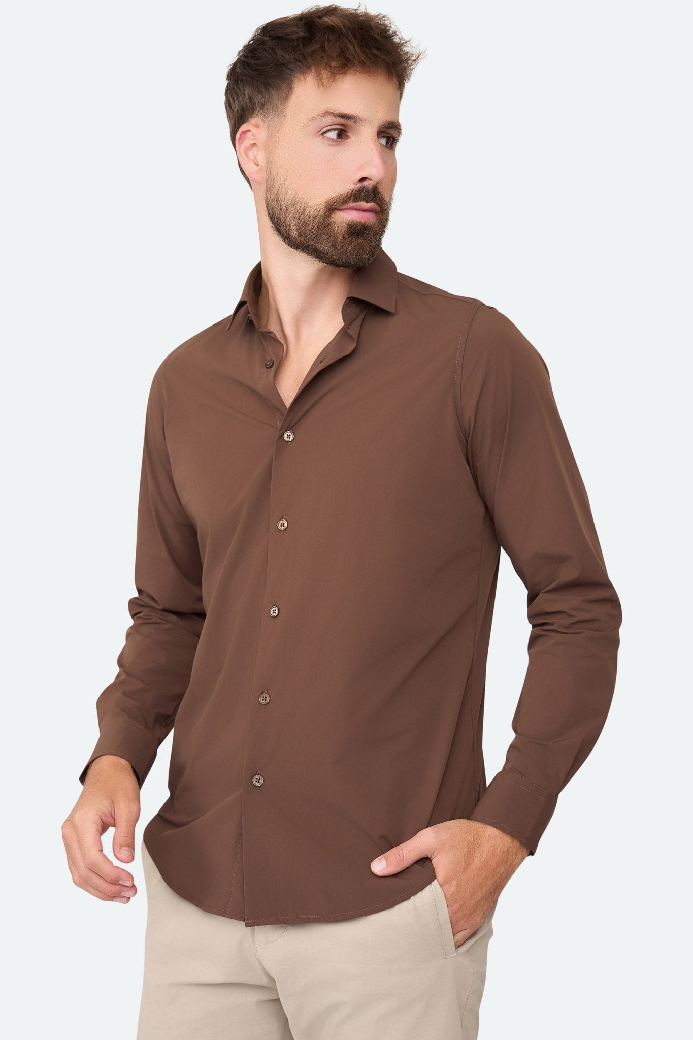 Stretch shirt Felix Brown - Solution Clothing